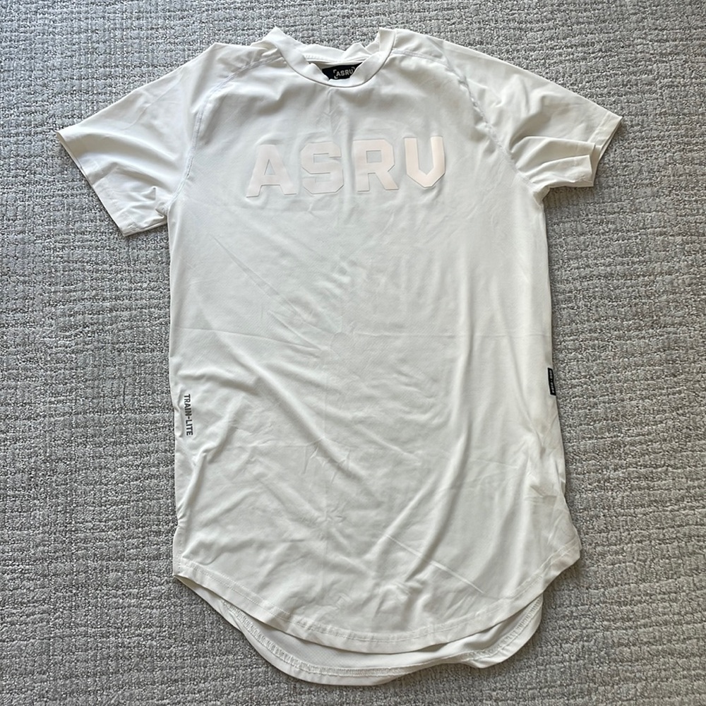 ASRV white logo short sleeve workout top S